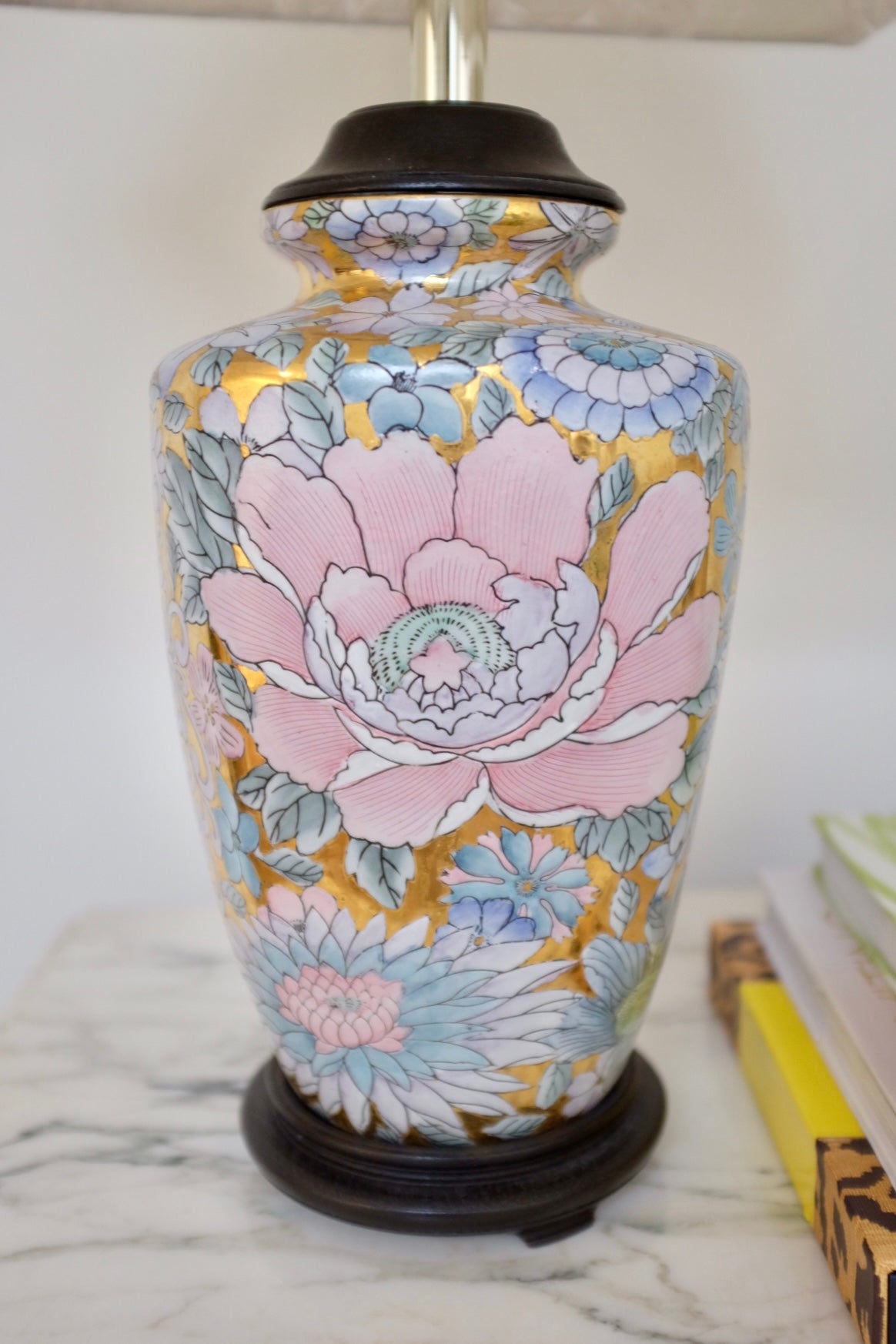 Pair of Gold Floral Chinoiserie Lamps