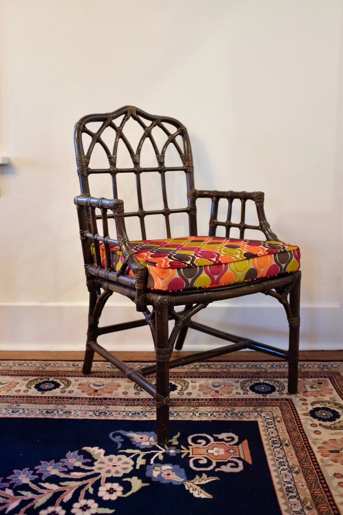 Pair of McGuire Cathedral Back Captains Chairs
