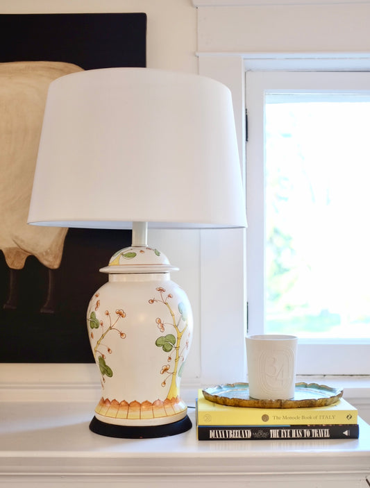 1960s Norman Perry Botanical Painted Ginger Jar Lamp