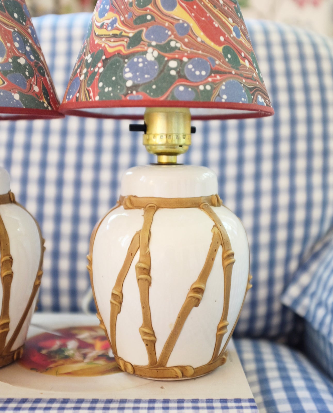 Small Faux Bamboo Lamps with Marin Montagut Shades