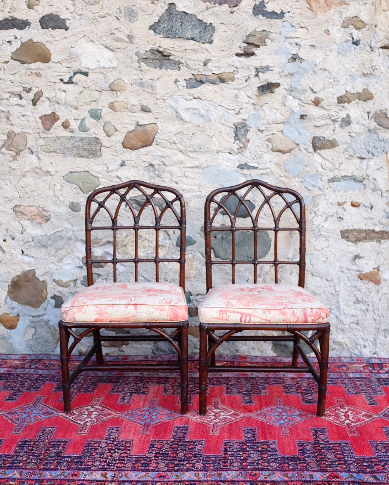 Pair of McGuire Cathedral Back Chairs