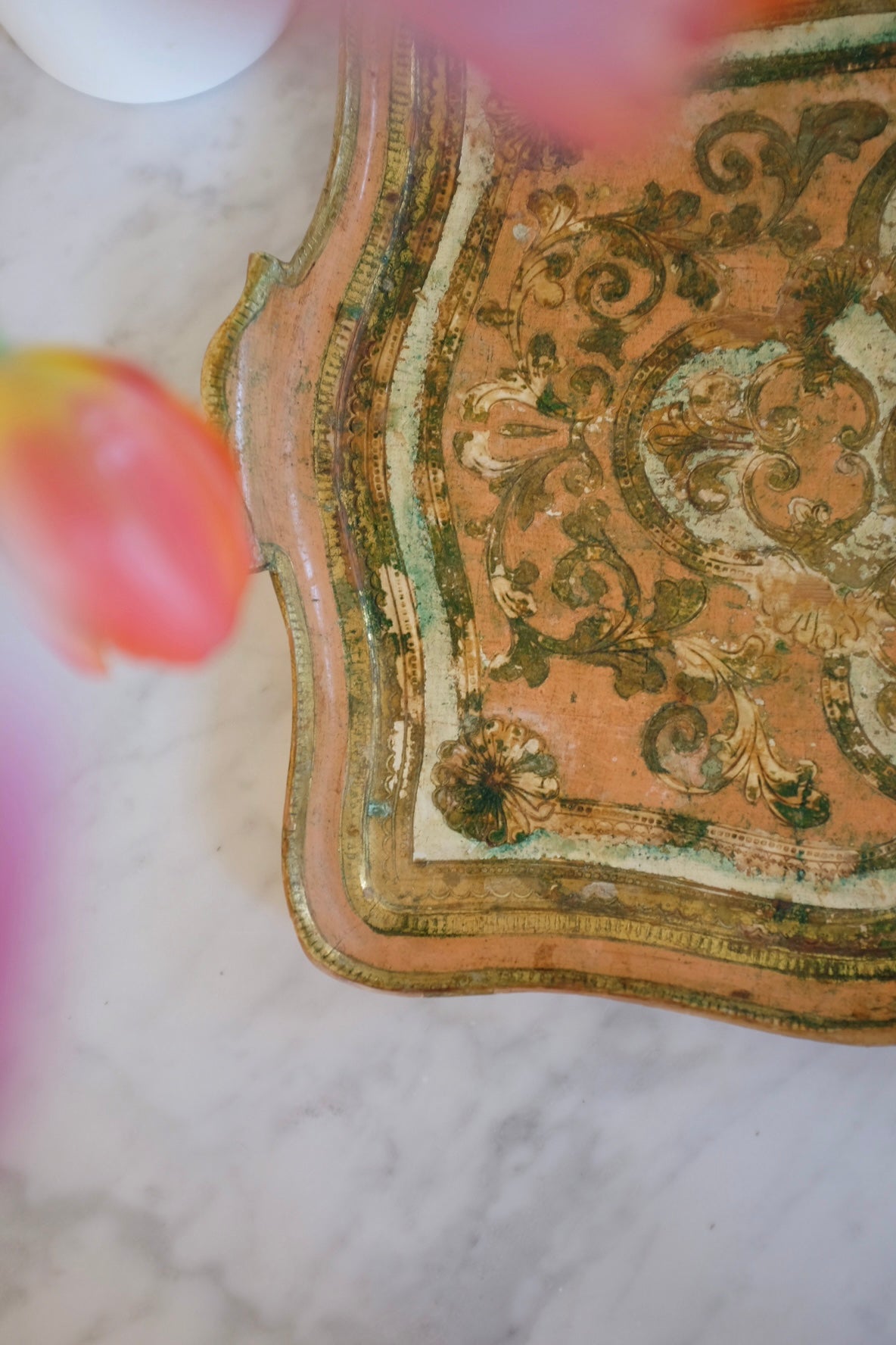1950s Florentine Pink and Gold Tray