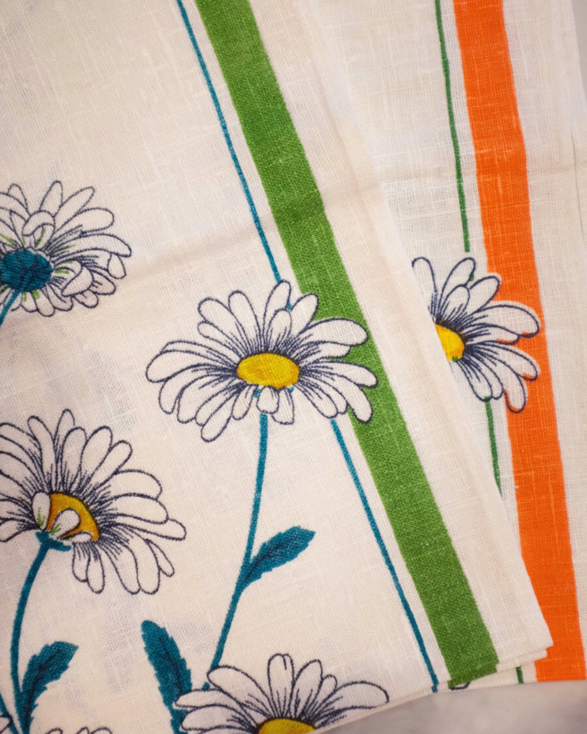 Green and Orange Daisy Kitchen Towels