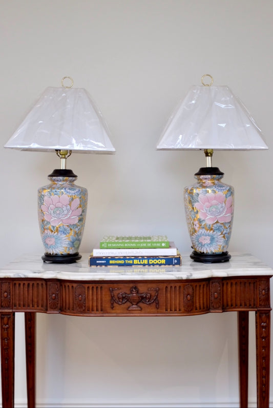 Pair of Gold Floral Chinoiserie Lamps
