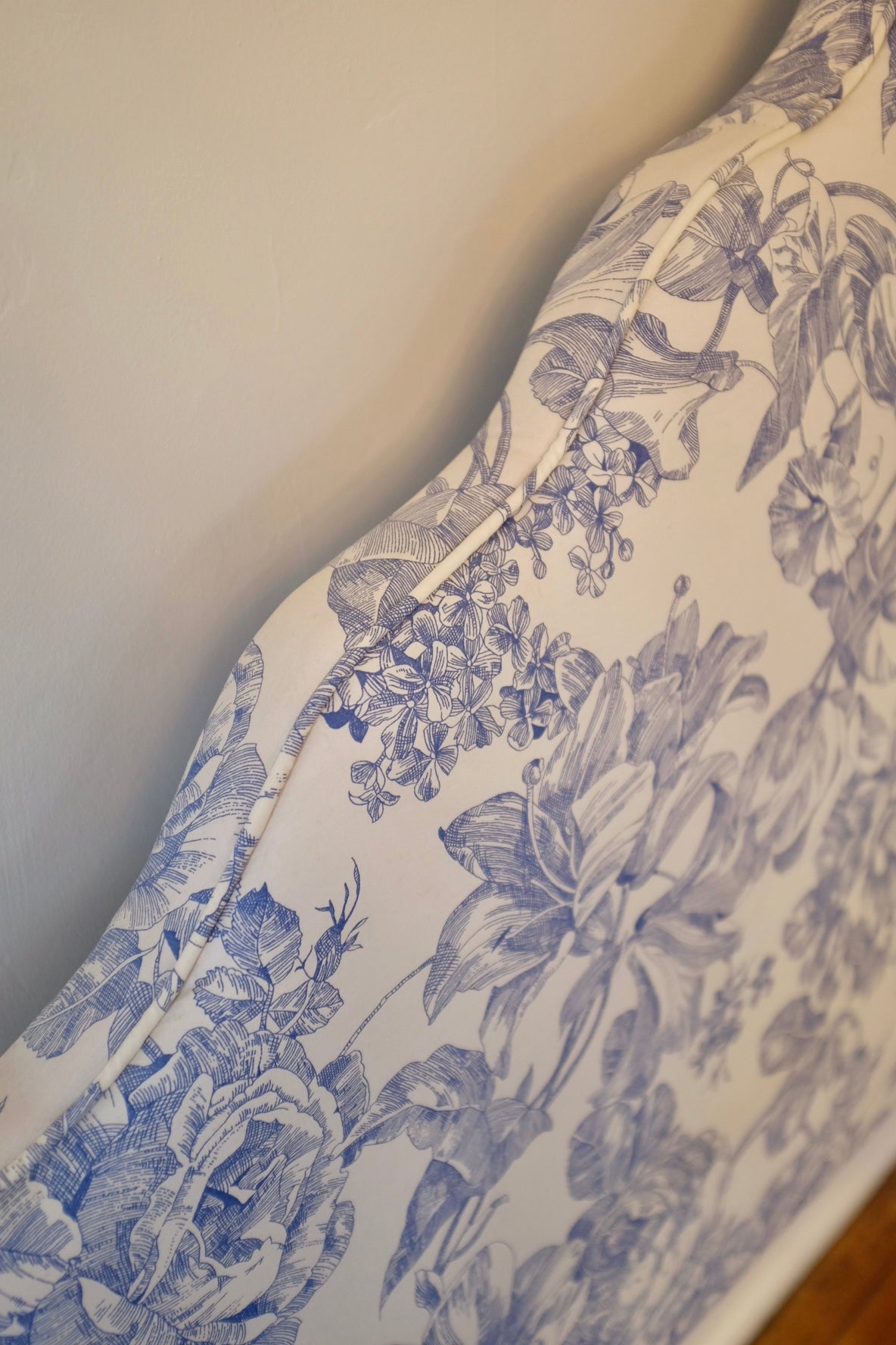 Blue & Cream Floral Upholstered Full Headboard