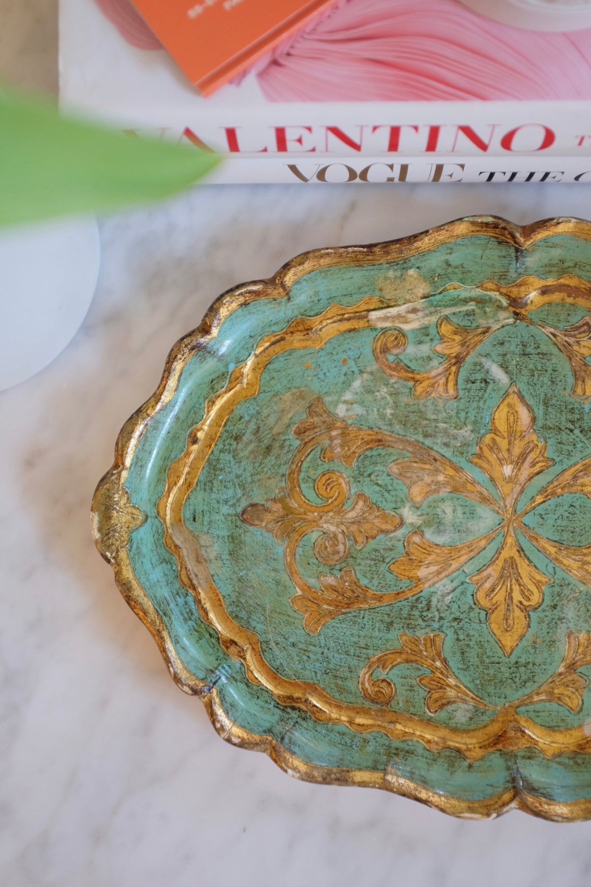 1950s Small Florentine Carved Tray