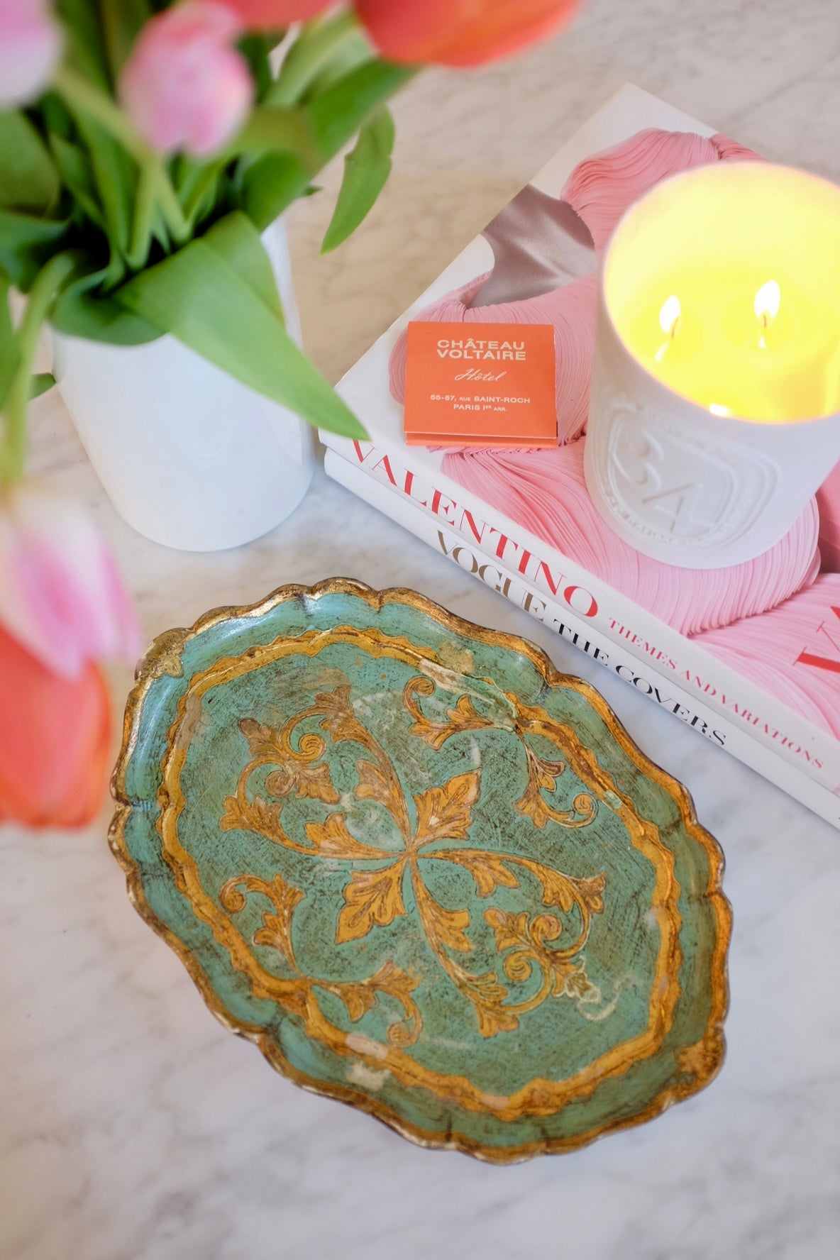 1950s Small Florentine Carved Tray