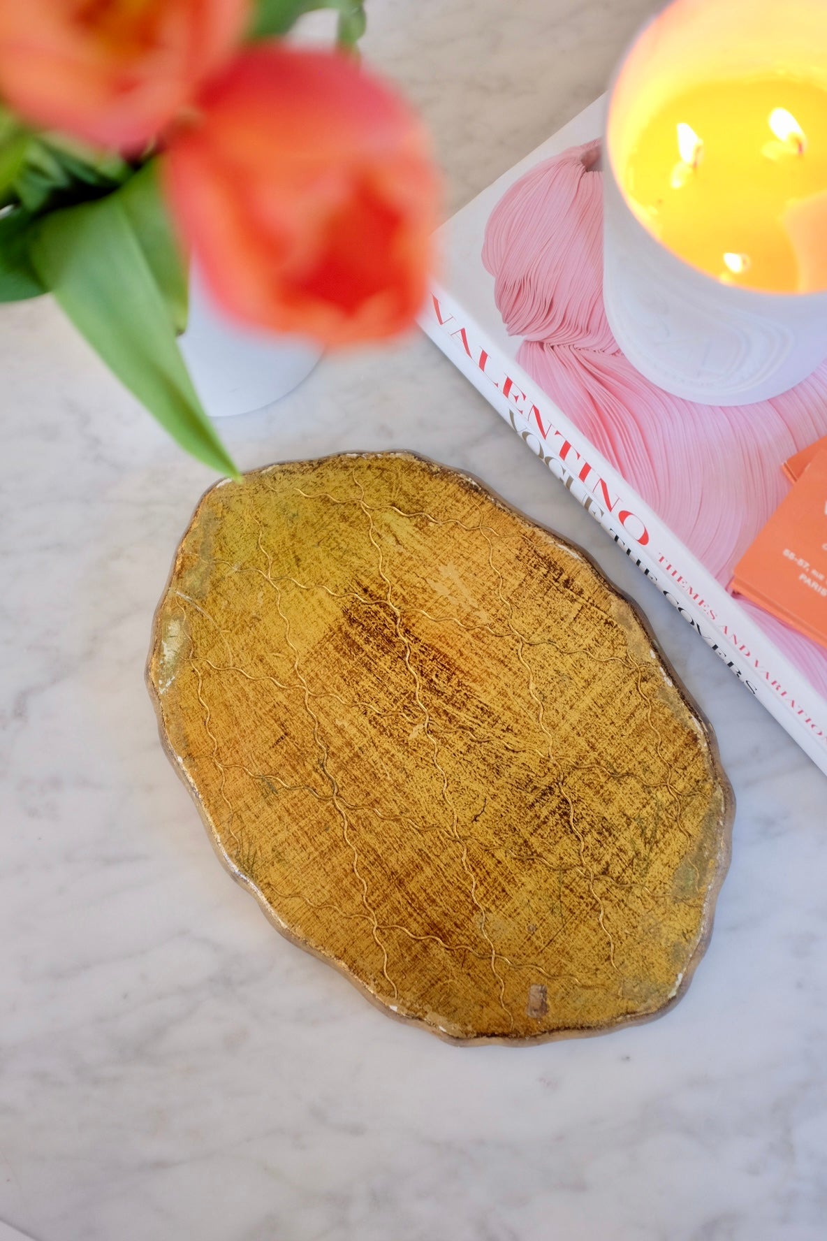 1950s Small Florentine Carved Tray