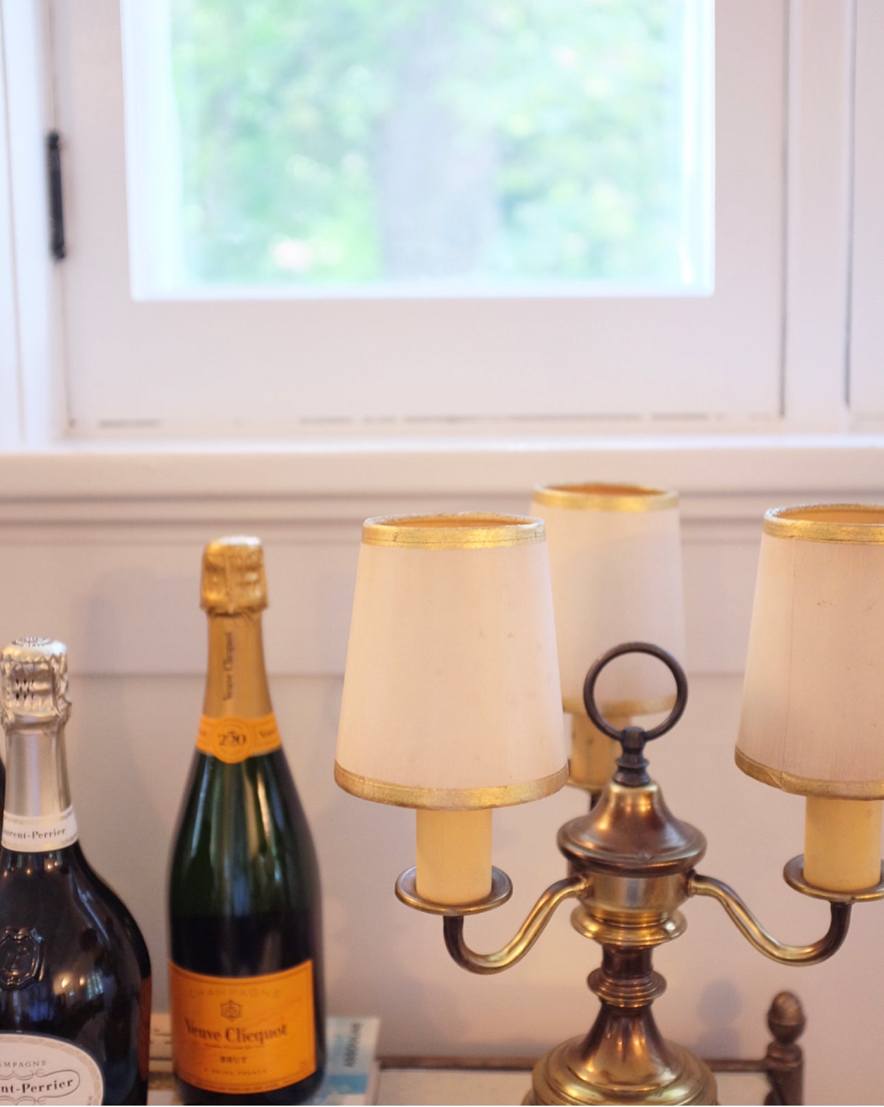 Brass Table Lamp with Cream & Gold Shades