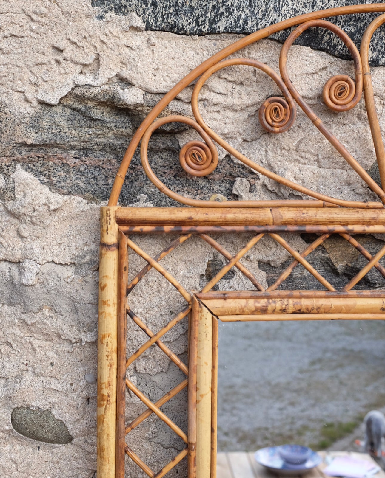 Arched Burnt Bamboo Wall Mirror