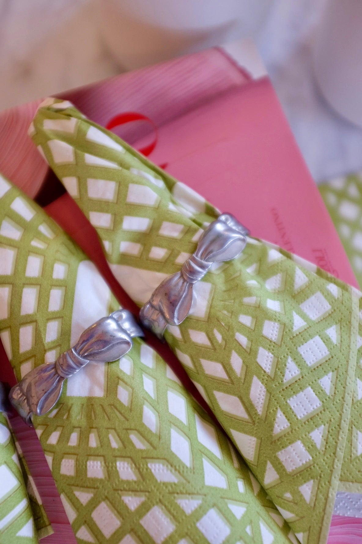 1980s Pewter Bow Napkin Rings
