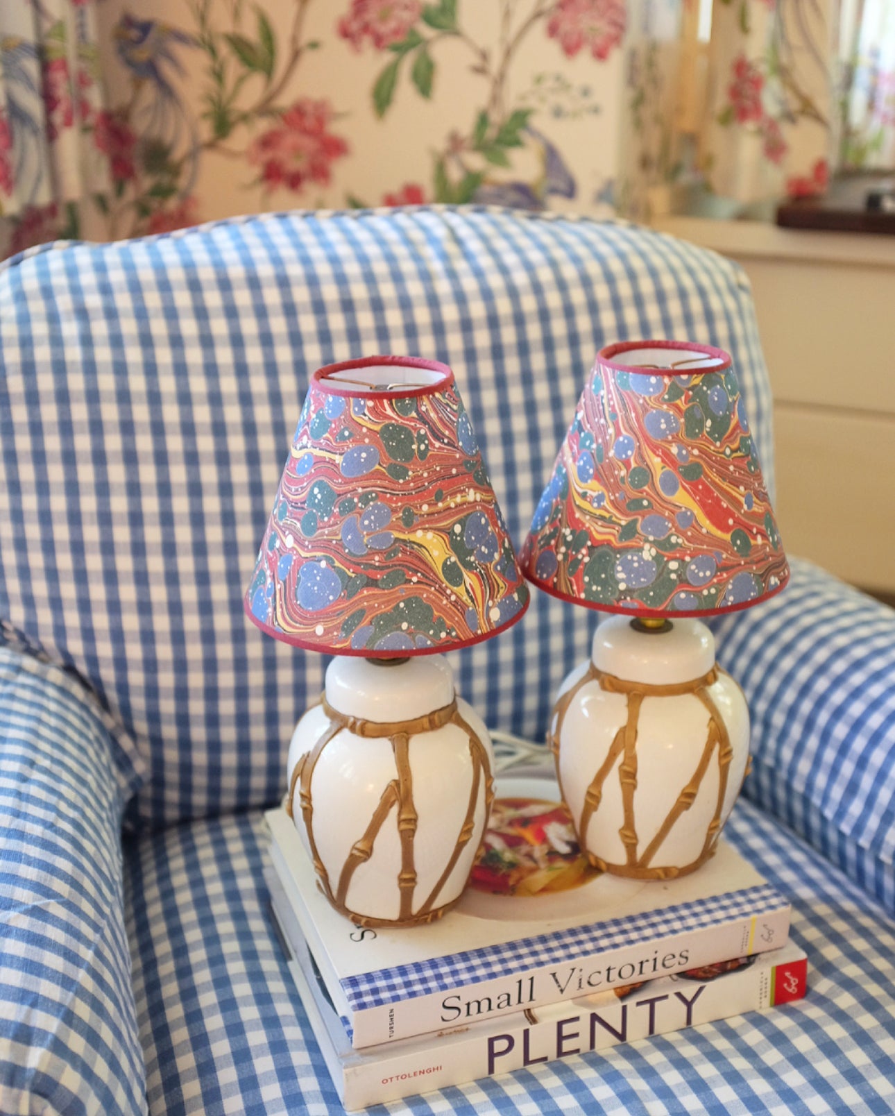 Small Faux Bamboo Lamps with Marin Montagut Shades