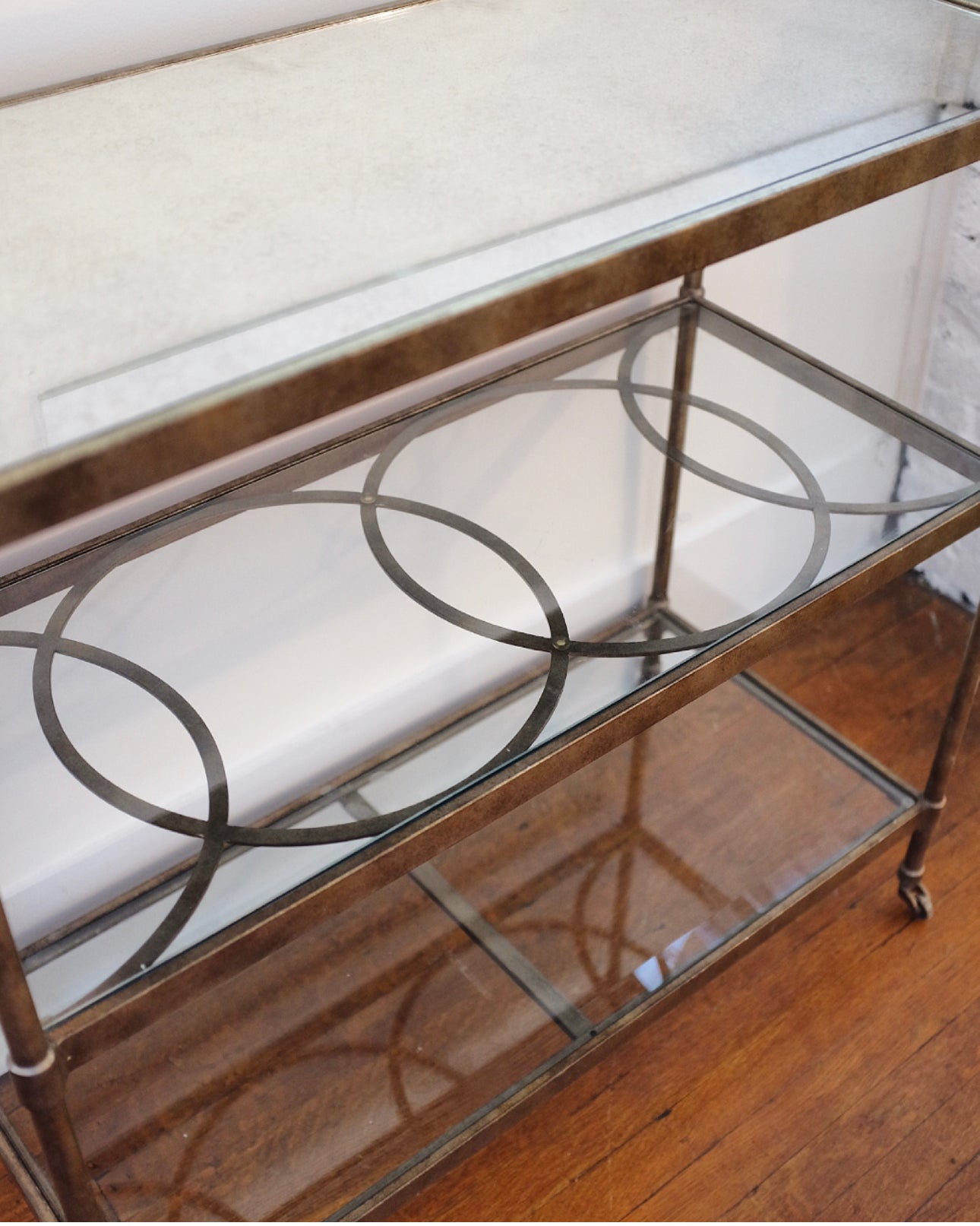 Drexel Brass Console Table/Bar Cart on Casters