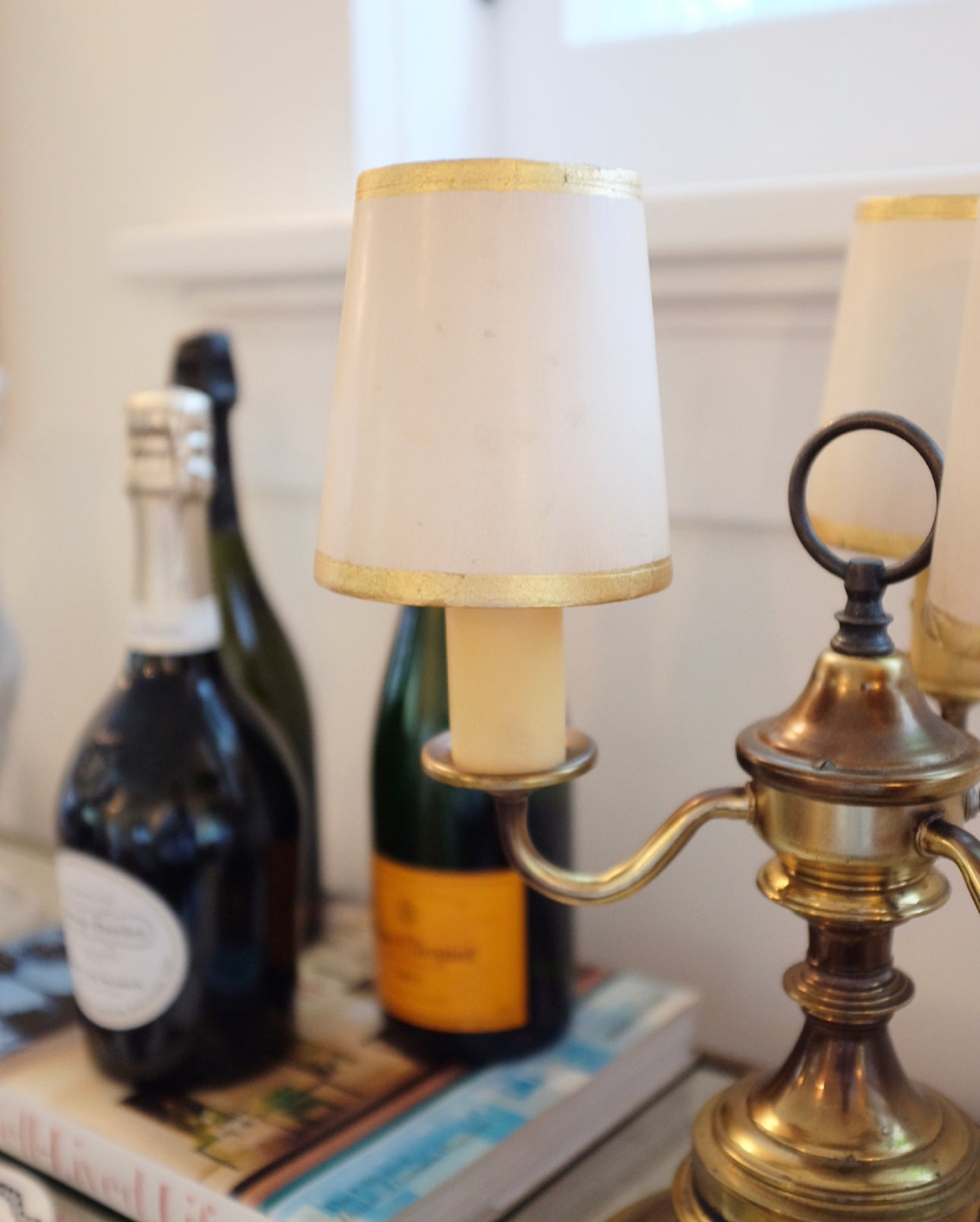 Brass Table Lamp with Cream & Gold Shades