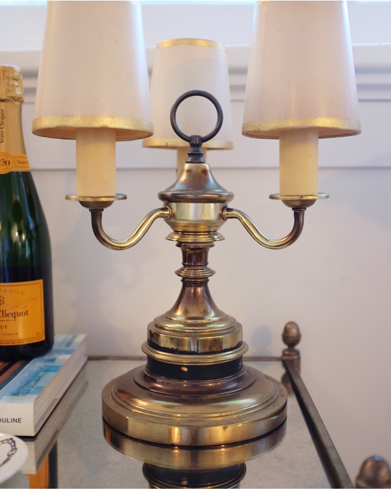 Brass Table Lamp with Cream & Gold Shades