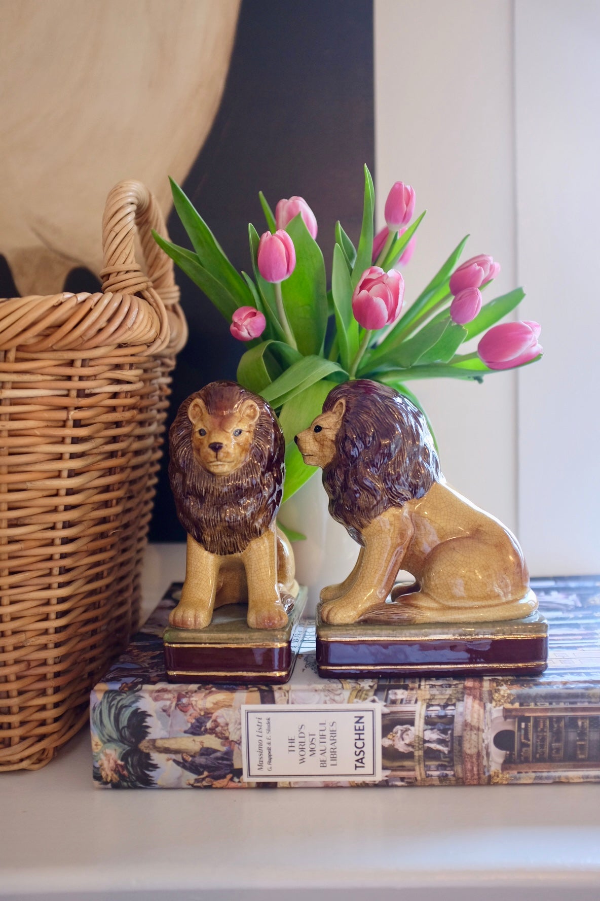 Pair of Ceramic Japanese Lion Bookends