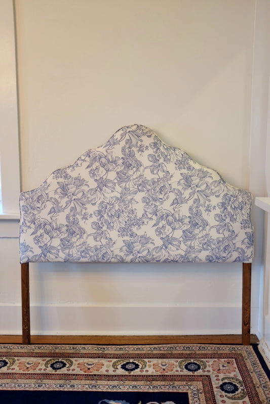Blue & Cream Floral Upholstered Full Headboard