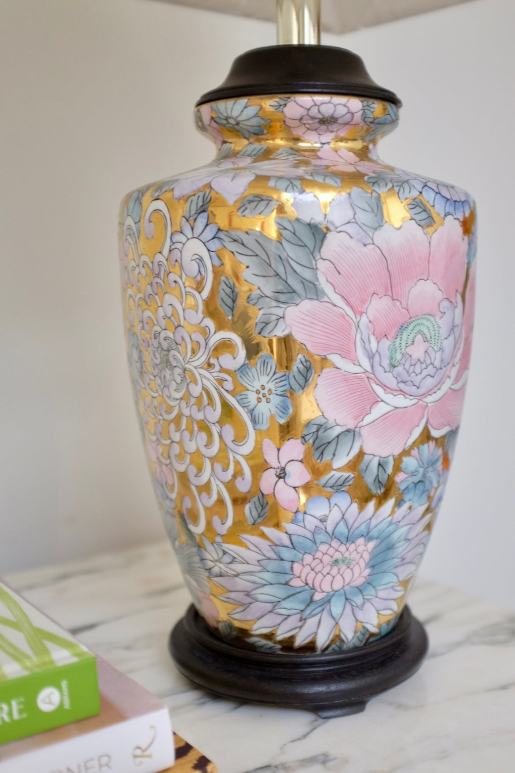 Pair of Gold Floral Chinoiserie Lamps