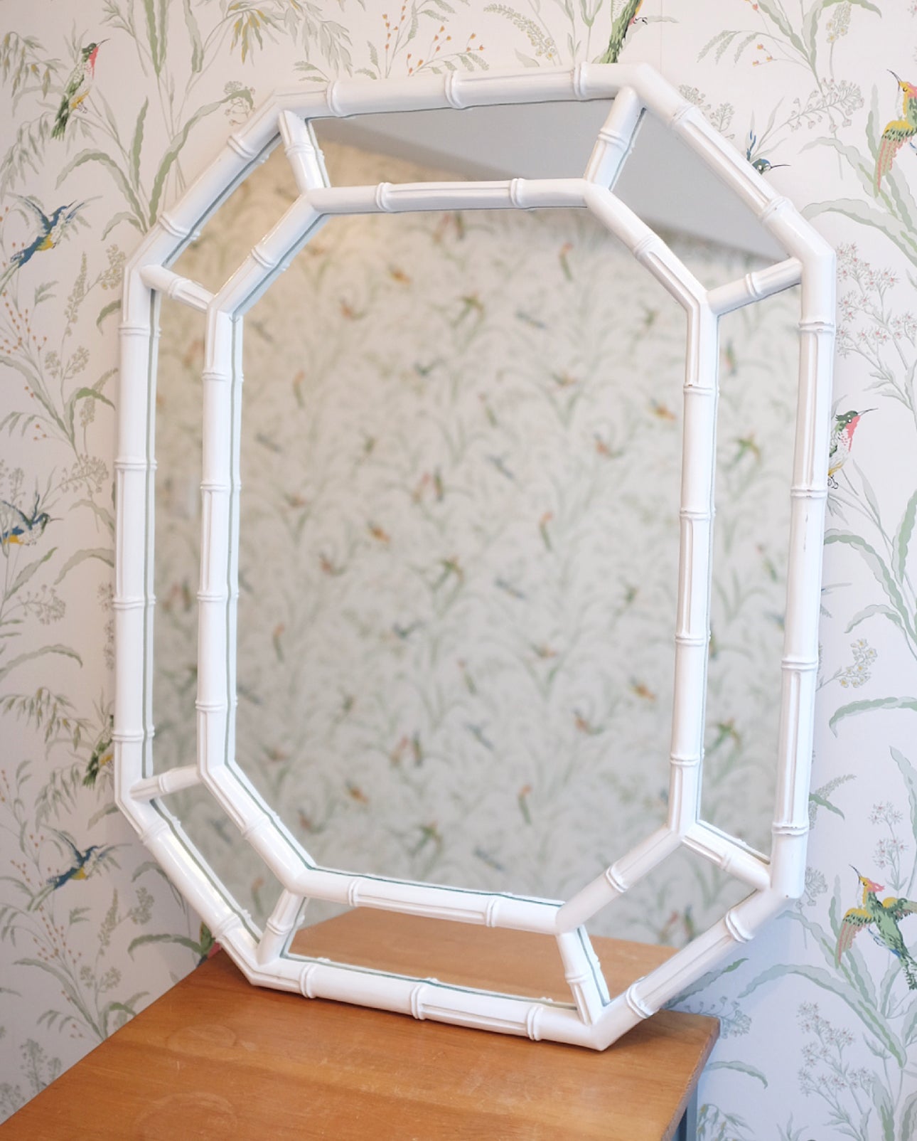 White Octagonal Faux Bamboo Mirror
