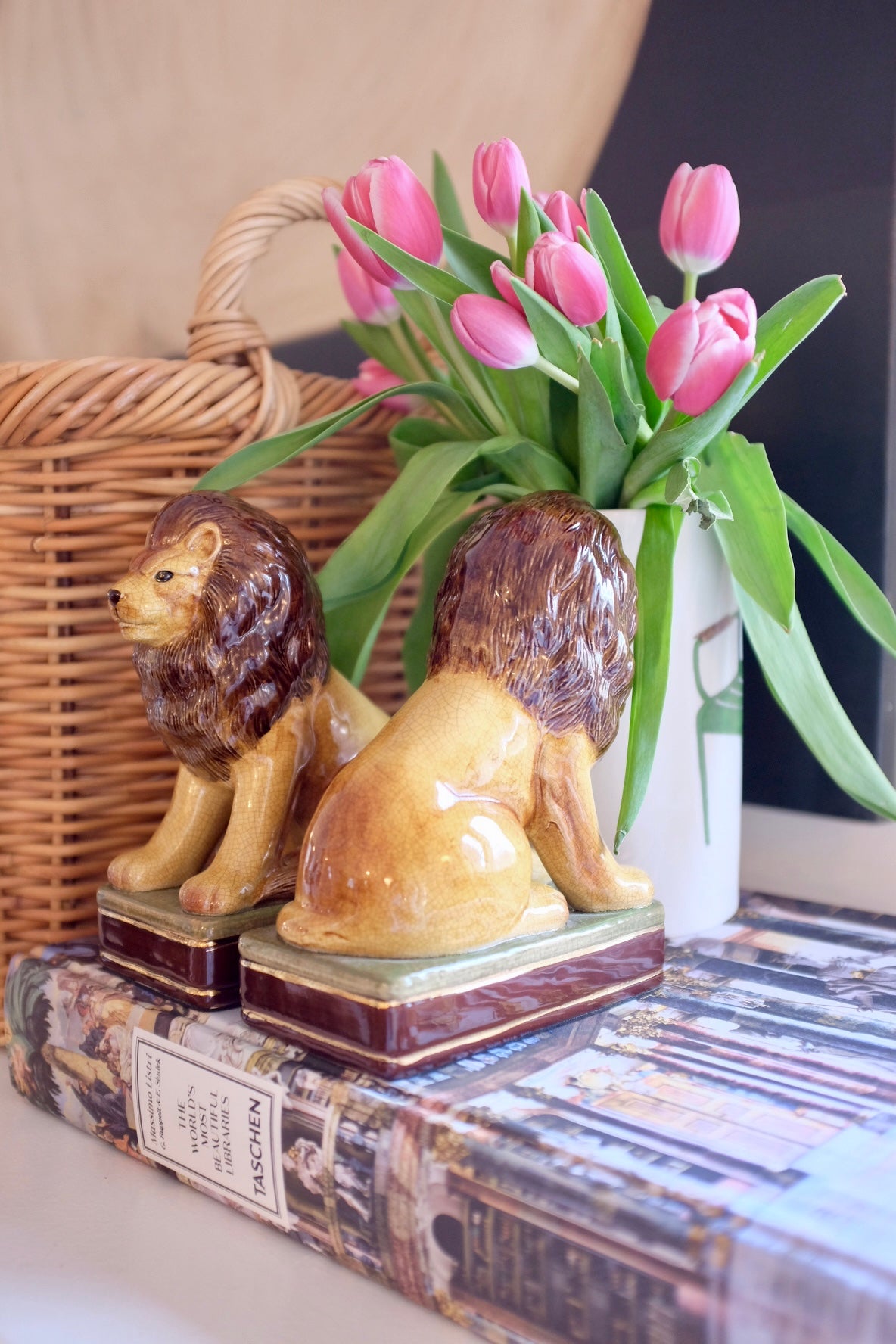 Pair of Ceramic Japanese Lion Bookends
