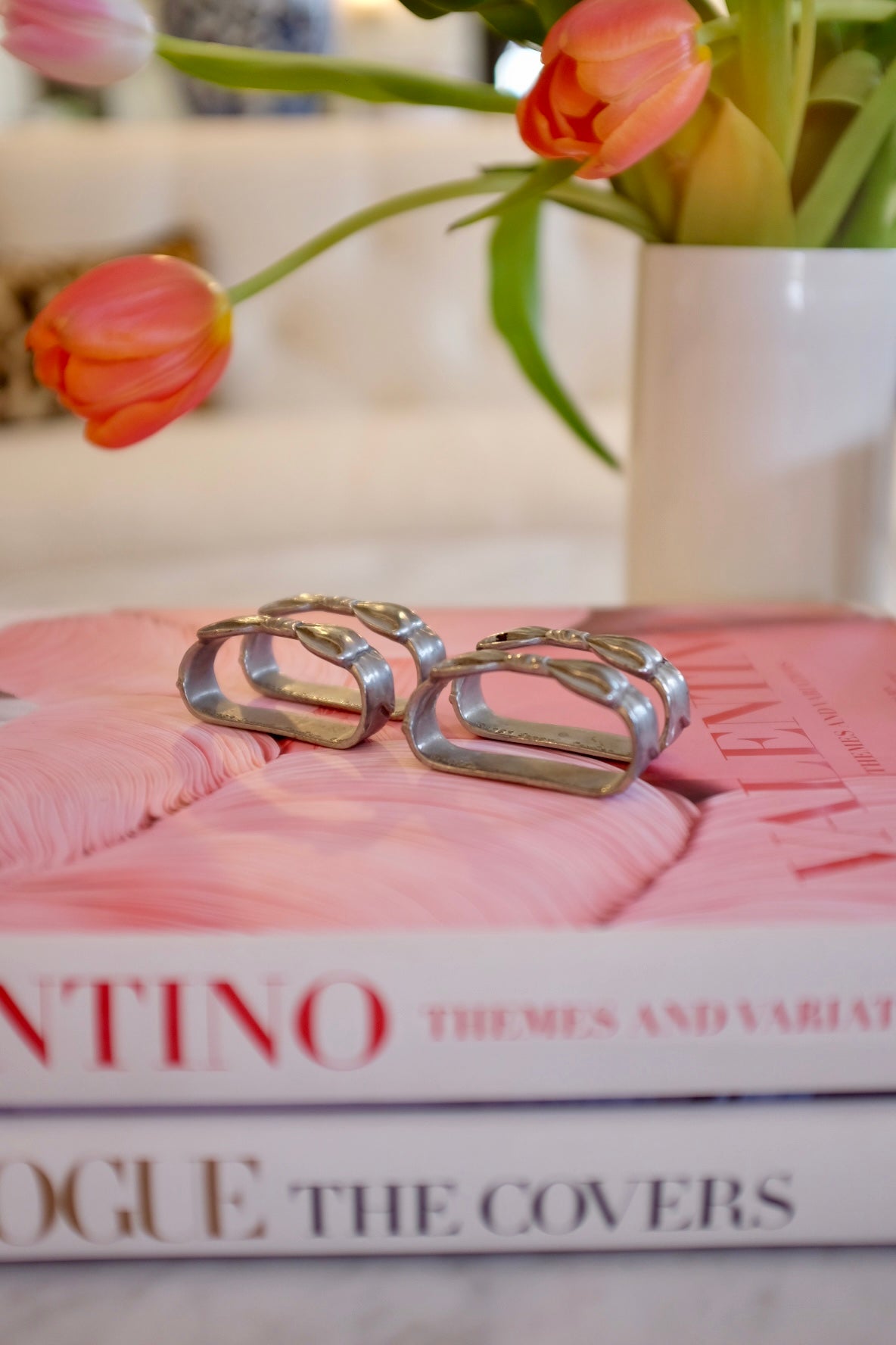 1980s Pewter Bow Napkin Rings