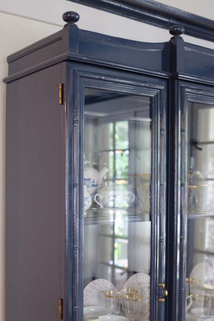 Thomasville Hale Navy Faux Bamboo Hutch