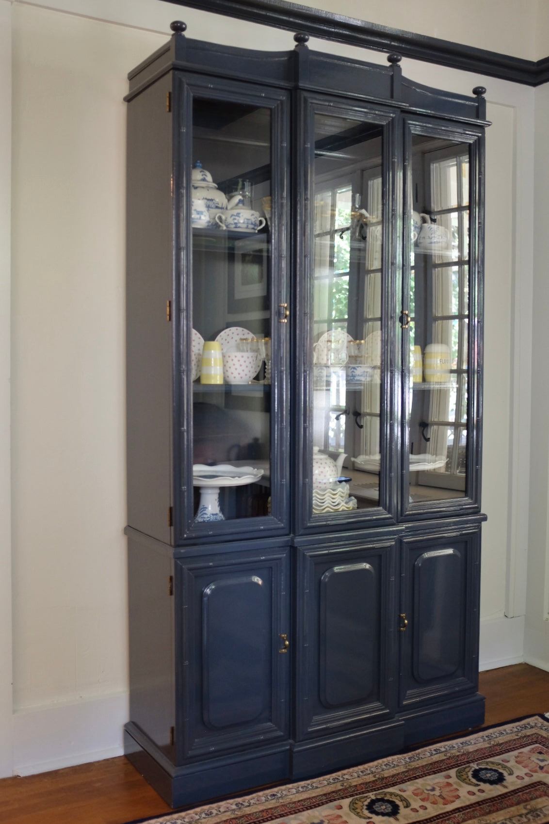 Thomasville Hale Navy Faux Bamboo Hutch