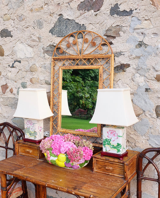 Arched Burnt Bamboo Wall Mirror