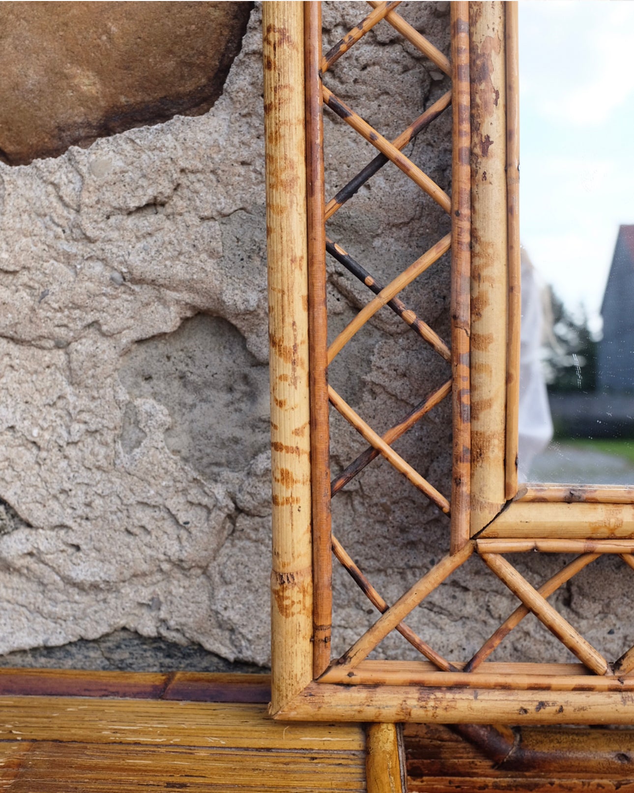 Arched Burnt Bamboo Wall Mirror