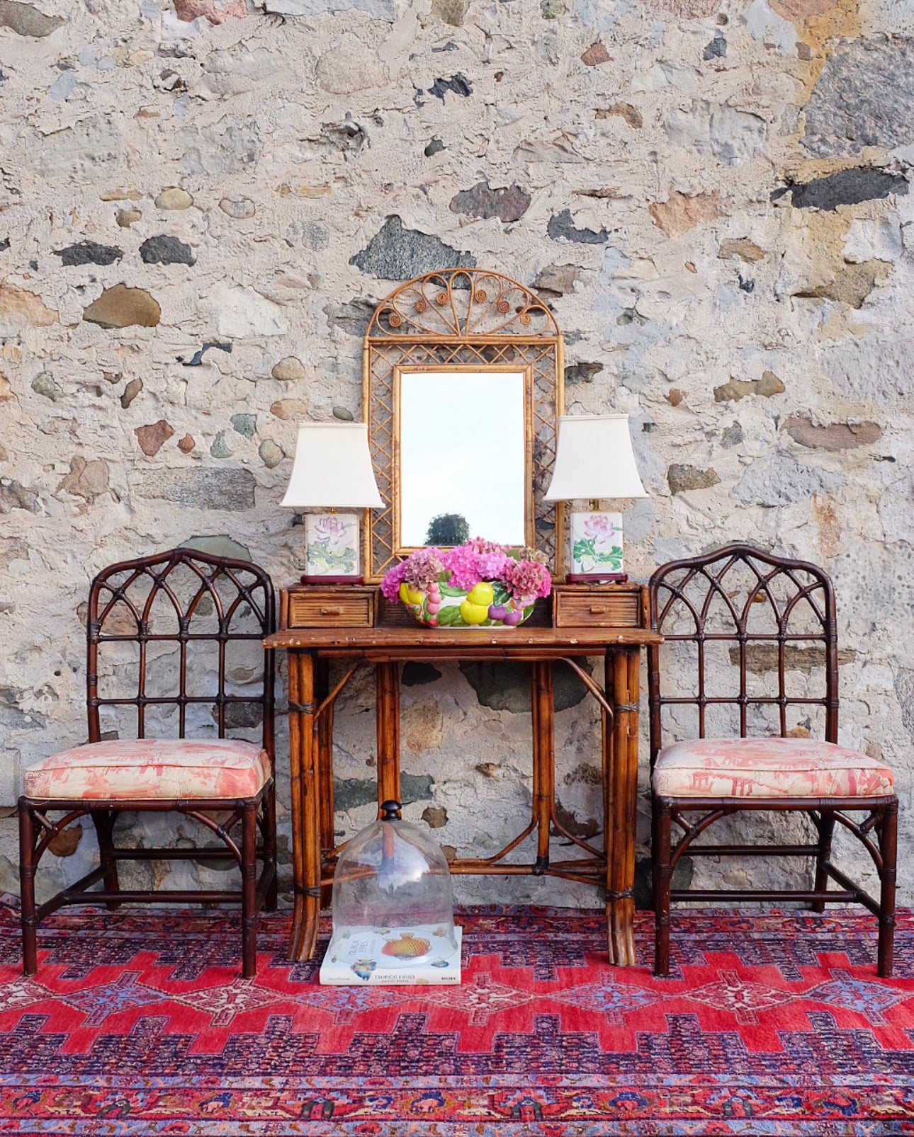Arched Burnt Bamboo Wall Mirror