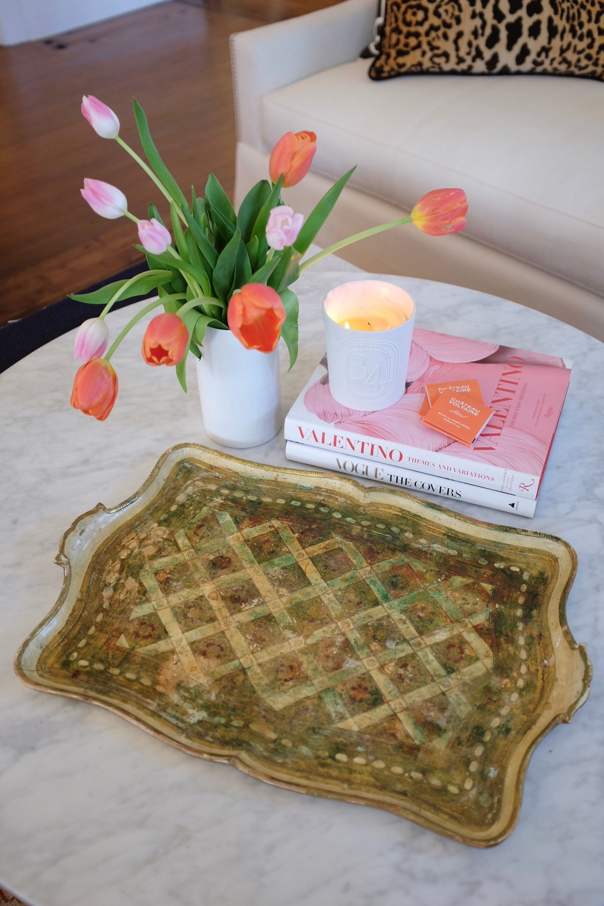 1950s Large Gold and Cream Florentine Tray