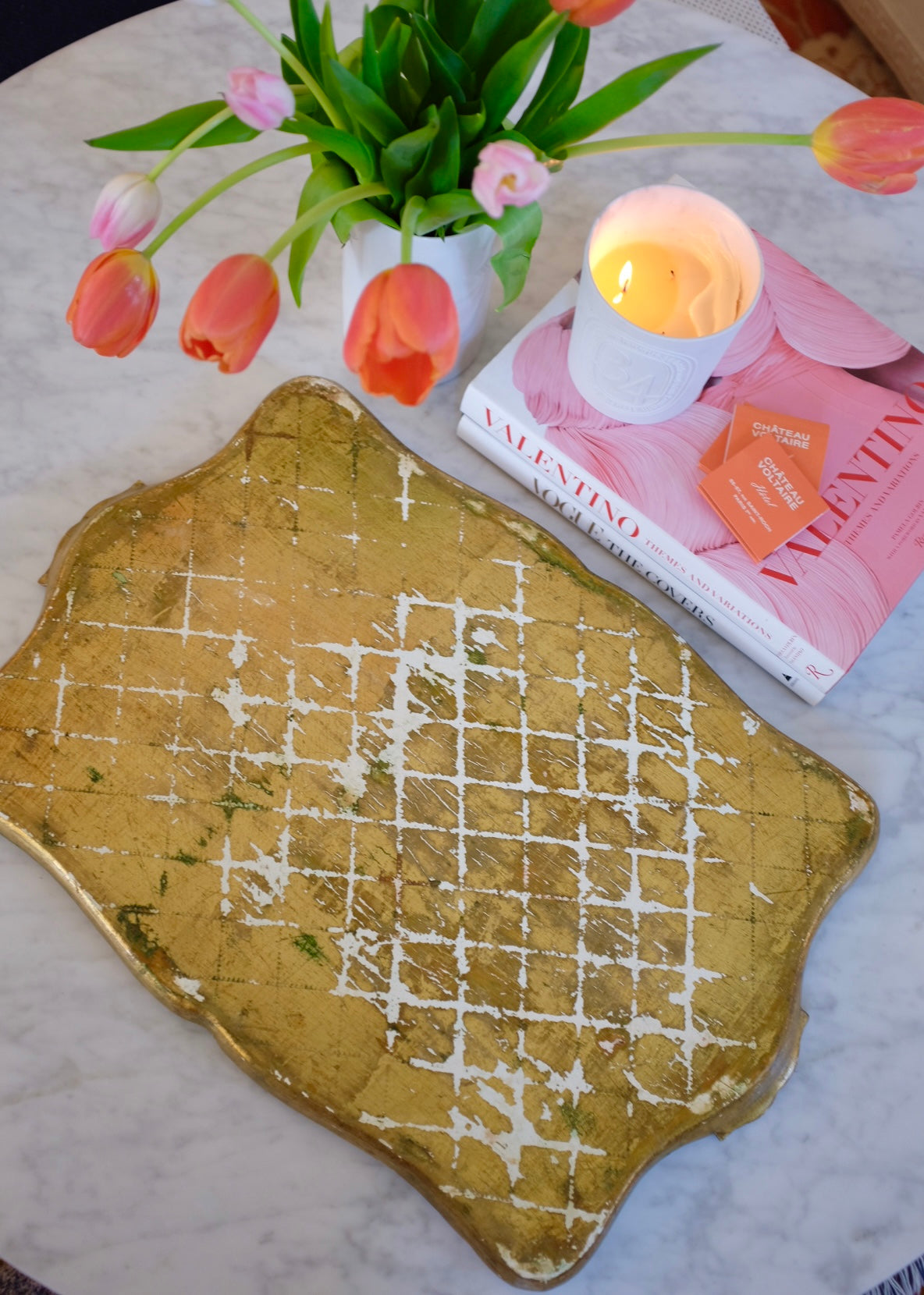1950s Large Gold and Cream Florentine Tray