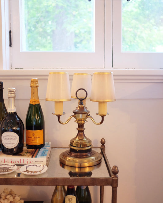 Brass Table Lamp with Cream & Gold Shades