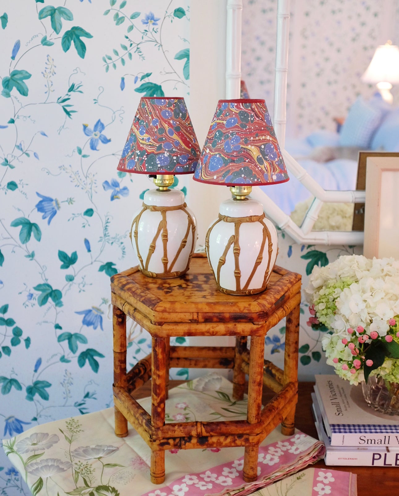 Small Faux Bamboo Lamps with Marin Montagut Shades