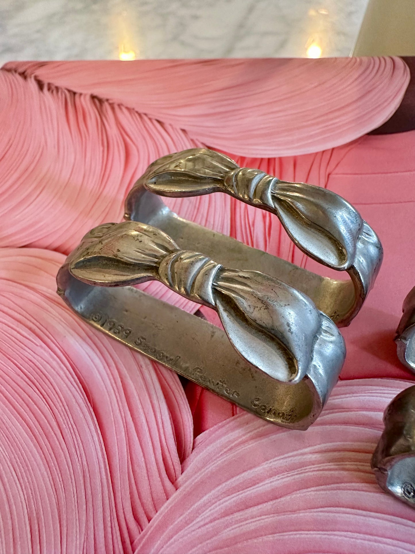 1980s Pewter Bow Napkin Rings