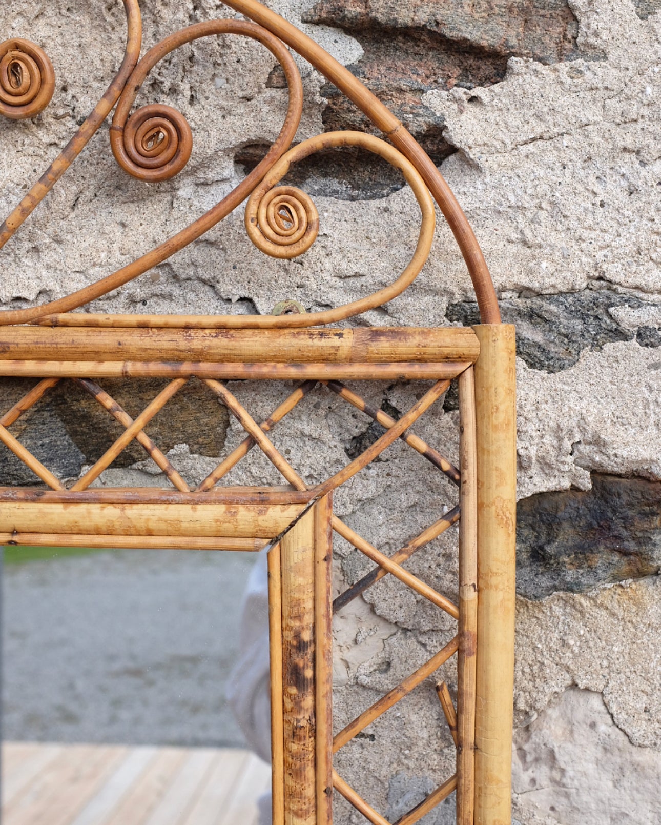 Arched Burnt Bamboo Wall Mirror