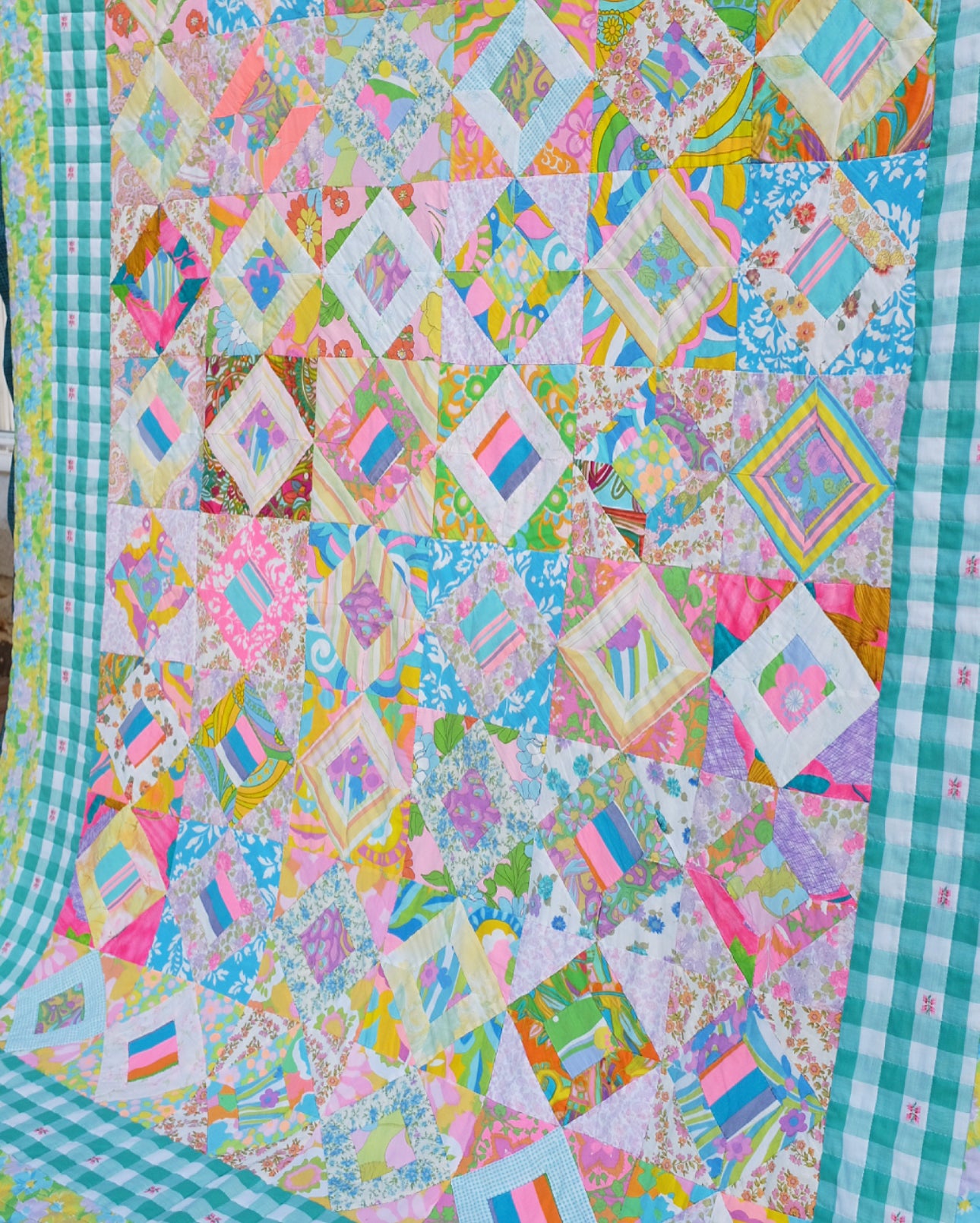 Bright Diamond in Square Patchwork Quilt