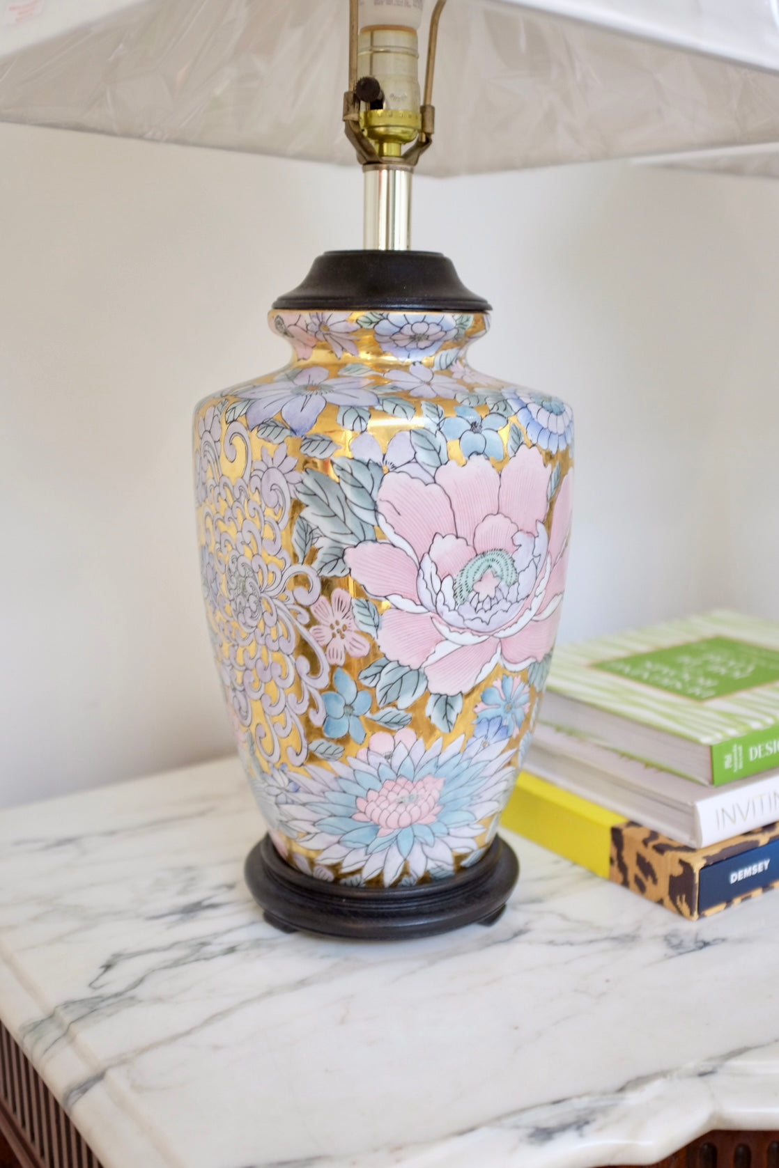 Pair of Gold Floral Chinoiserie Lamps