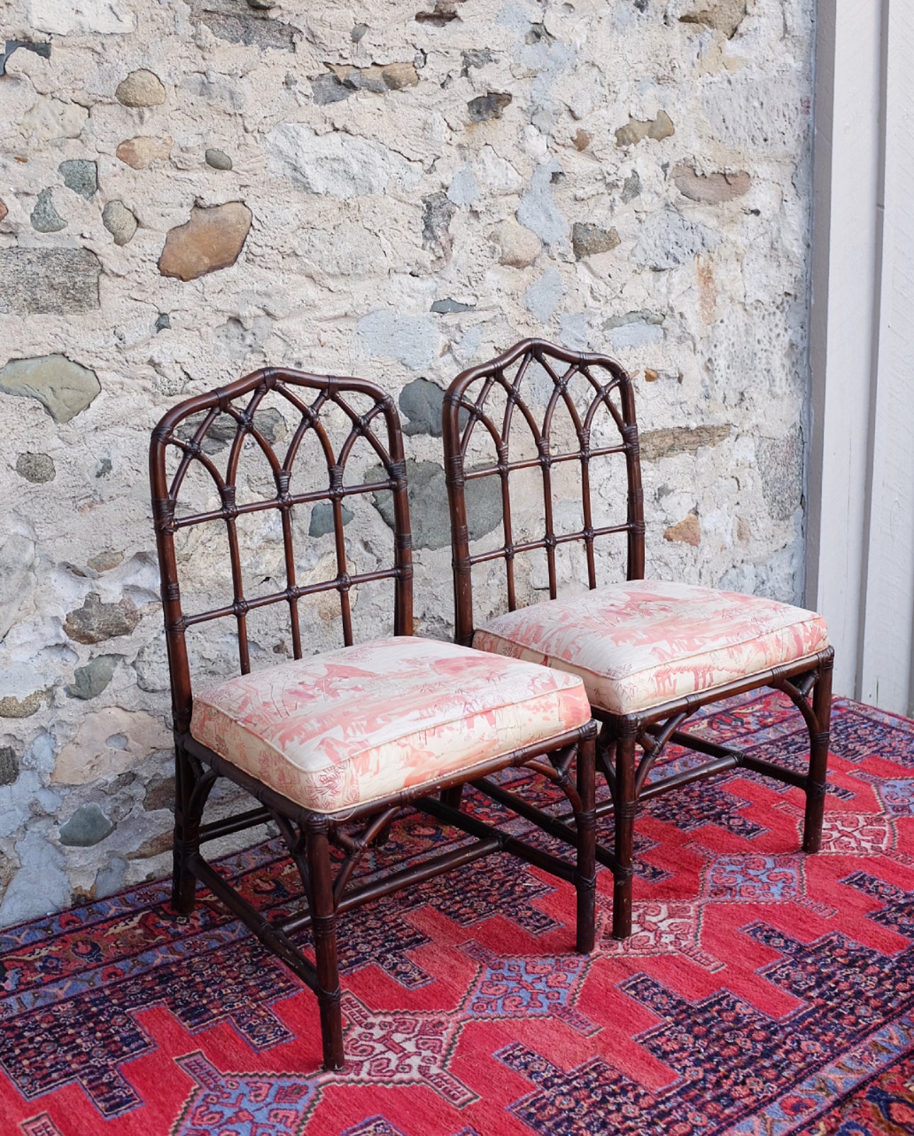 Pair of McGuire Cathedral Back Chairs
