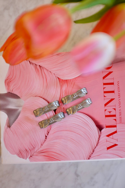 1980s Pewter Bow Napkin Rings