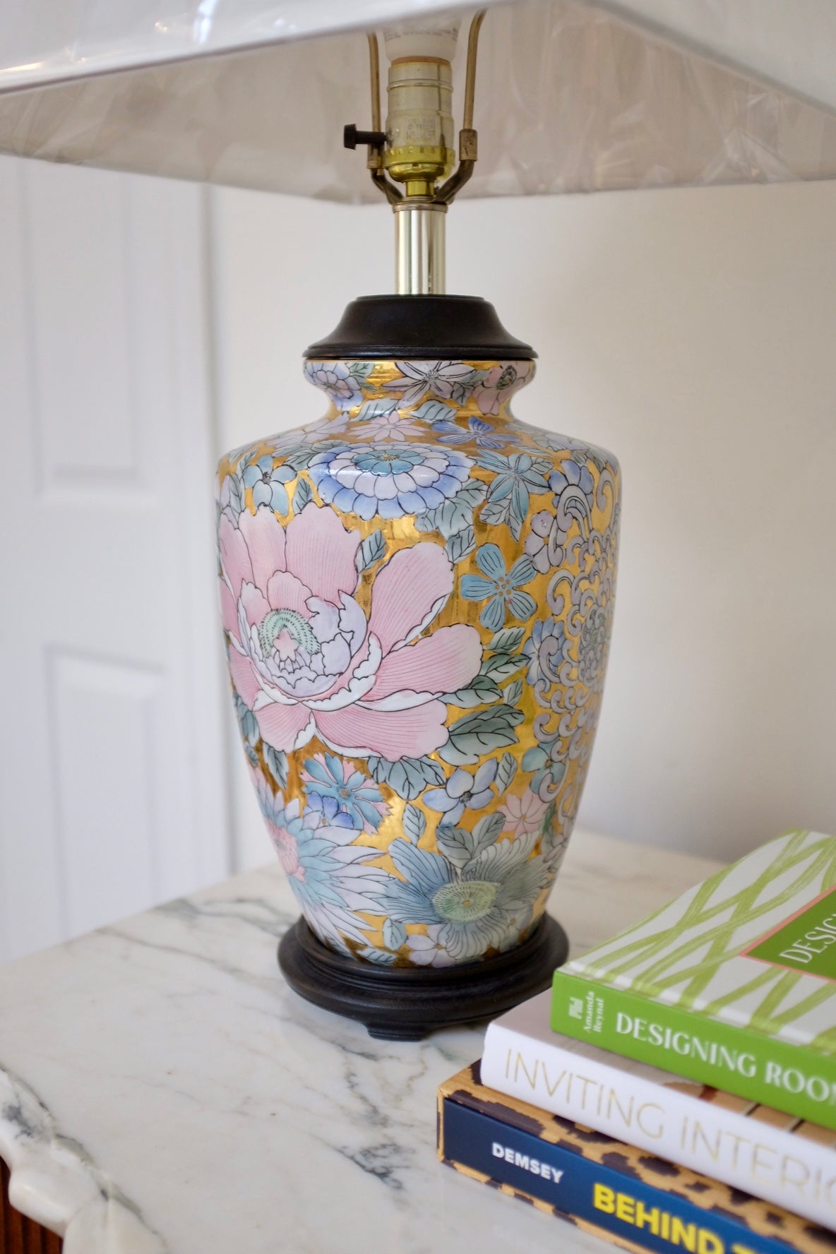 Pair of Gold Floral Chinoiserie Lamps