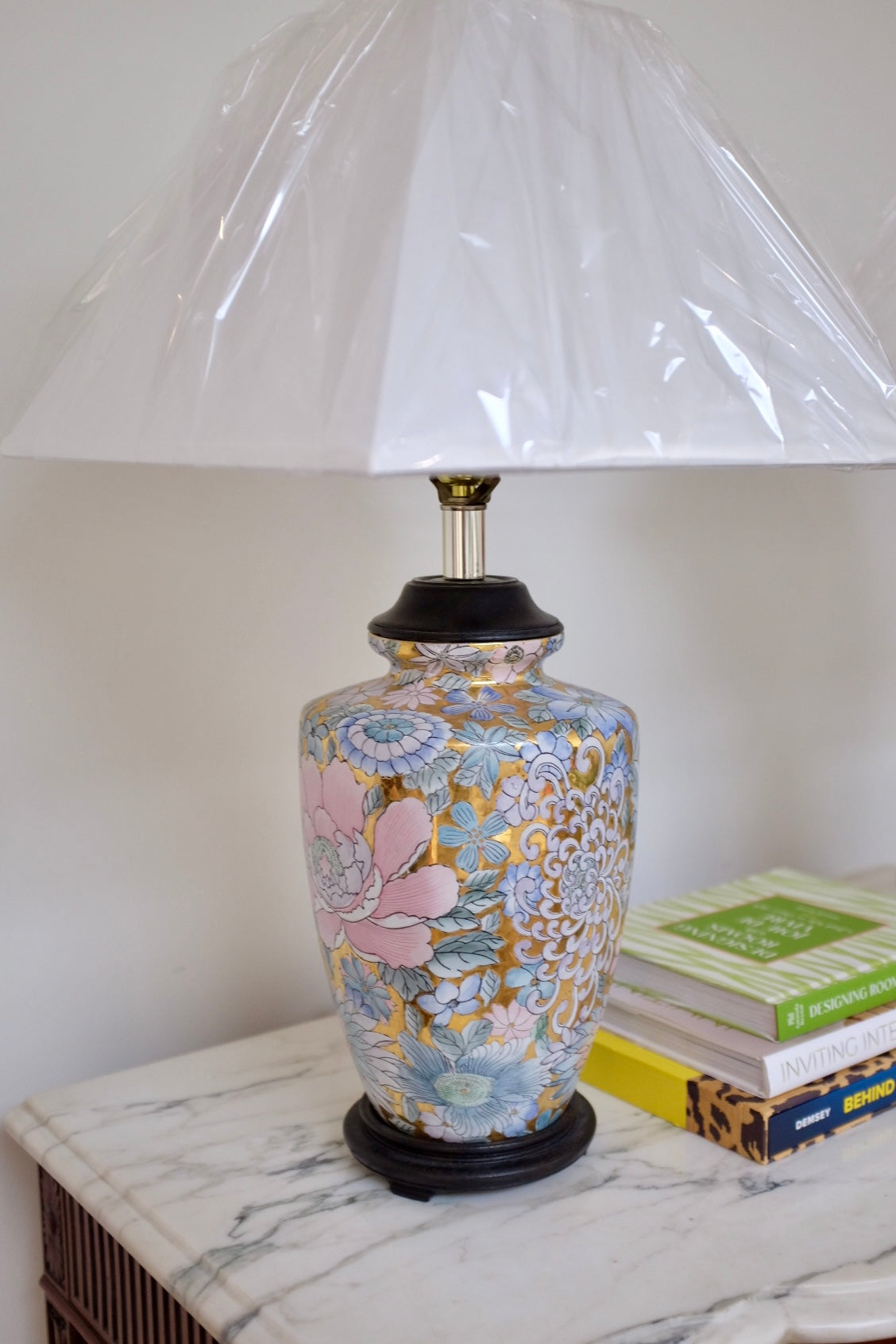 Pair of Gold Floral Chinoiserie Lamps