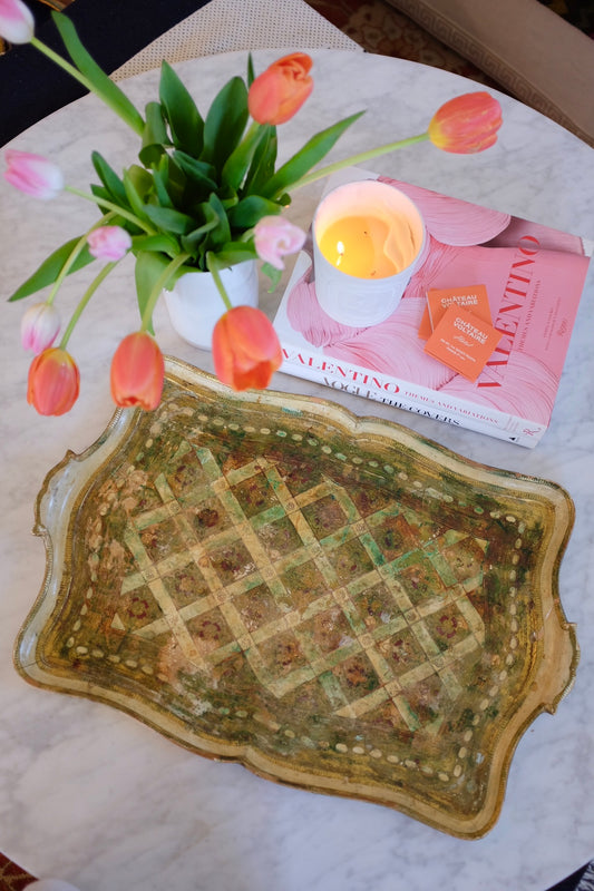 1950s Large Gold and Cream Florentine Tray