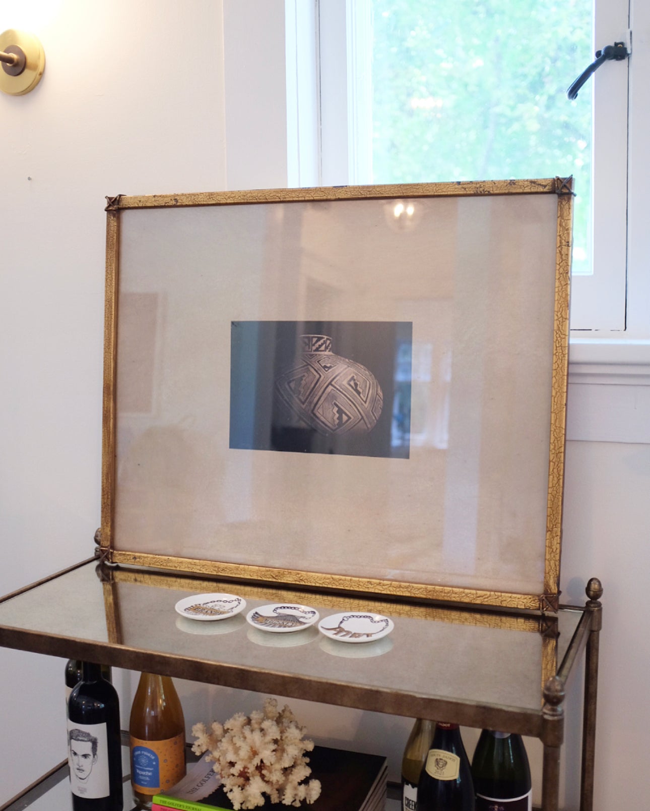 Large Brass Framed Tribal Ceramic Print