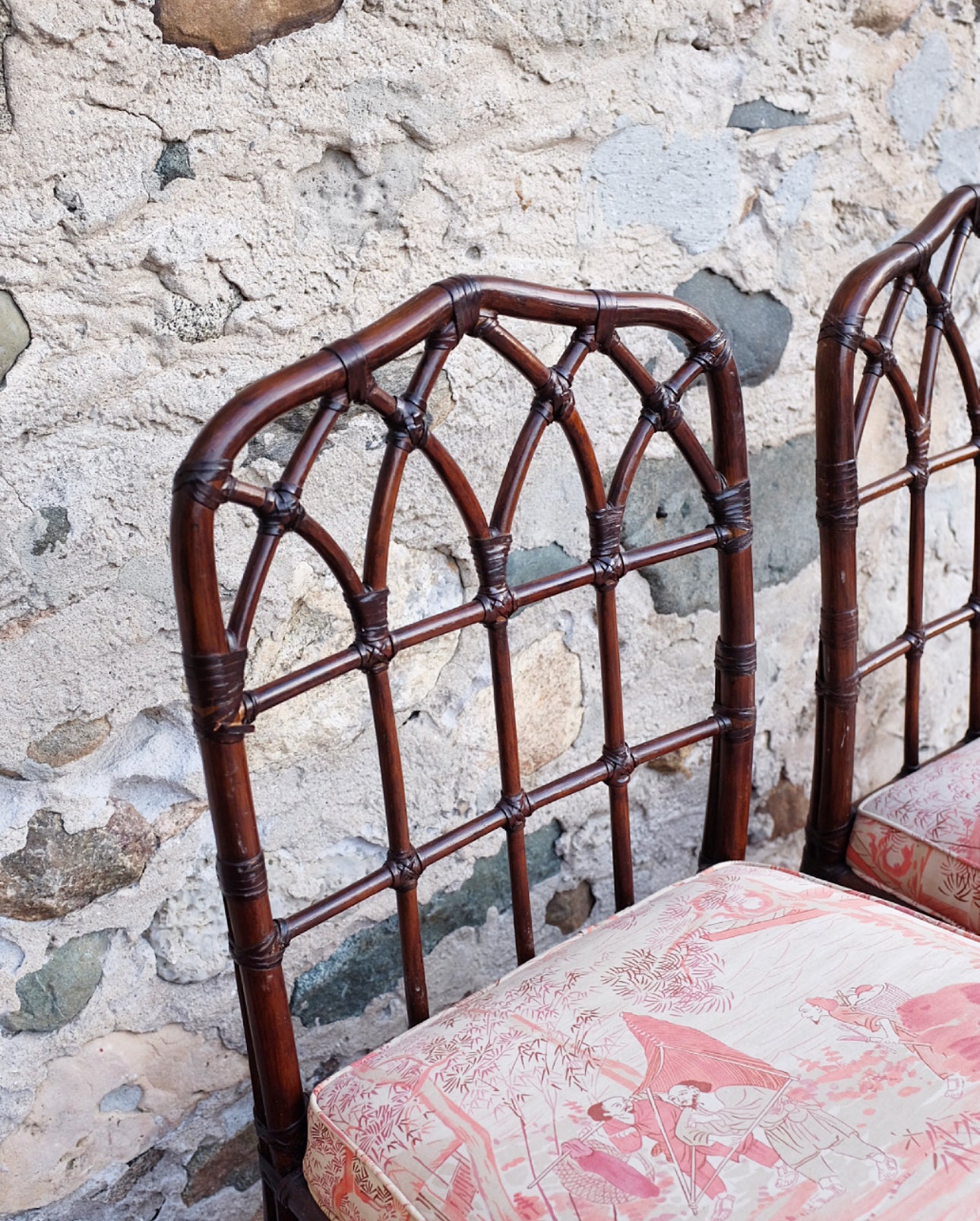 Pair of McGuire Cathedral Back Chairs