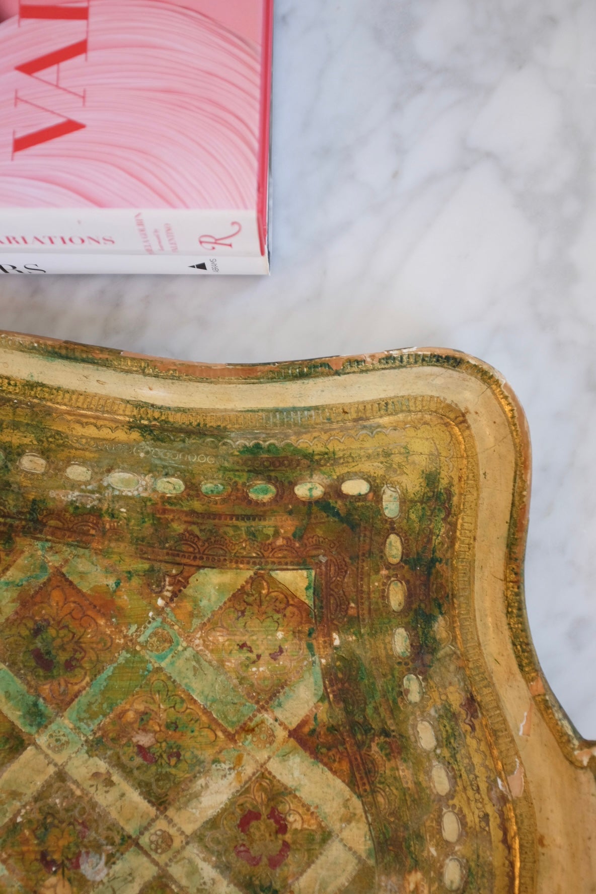 1950s Large Gold and Cream Florentine Tray