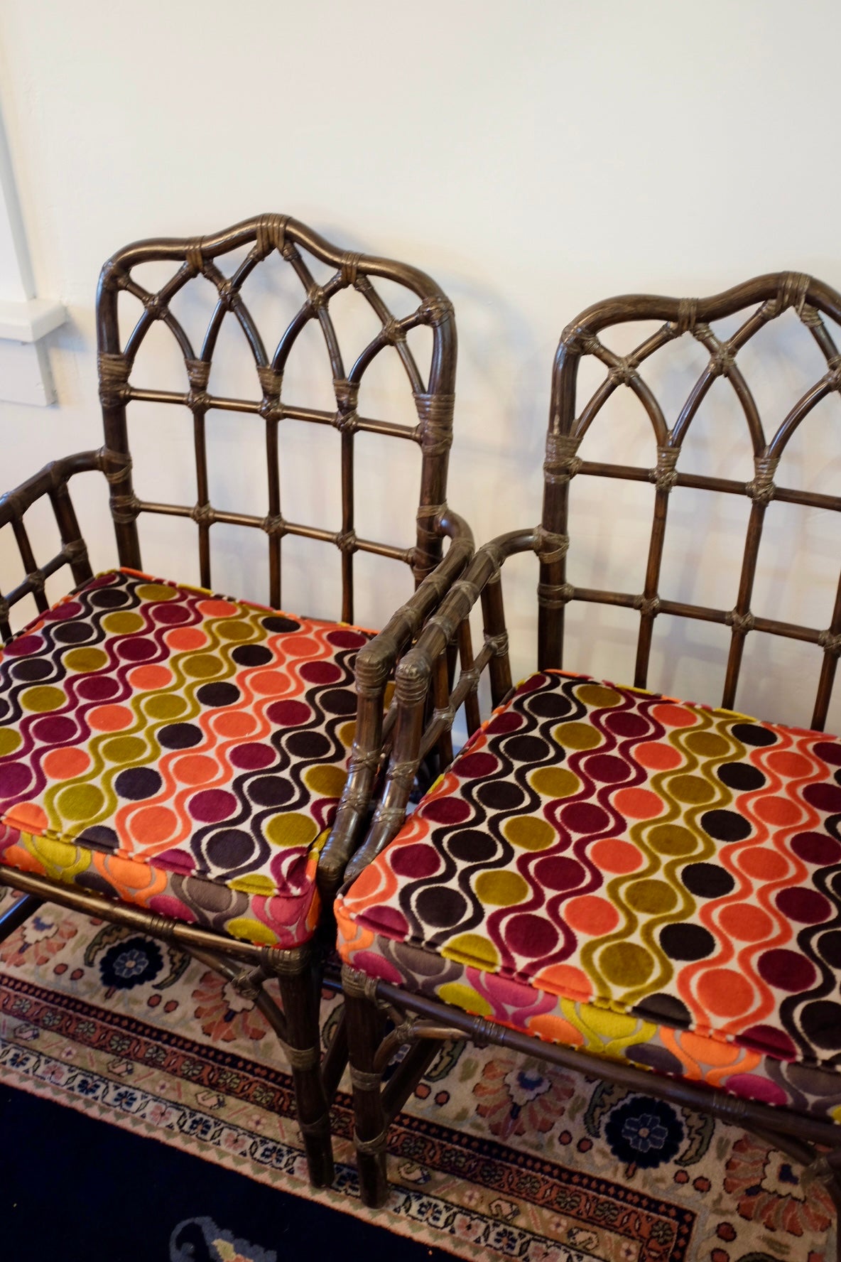 Pair of McGuire Cathedral Back Captains Chairs