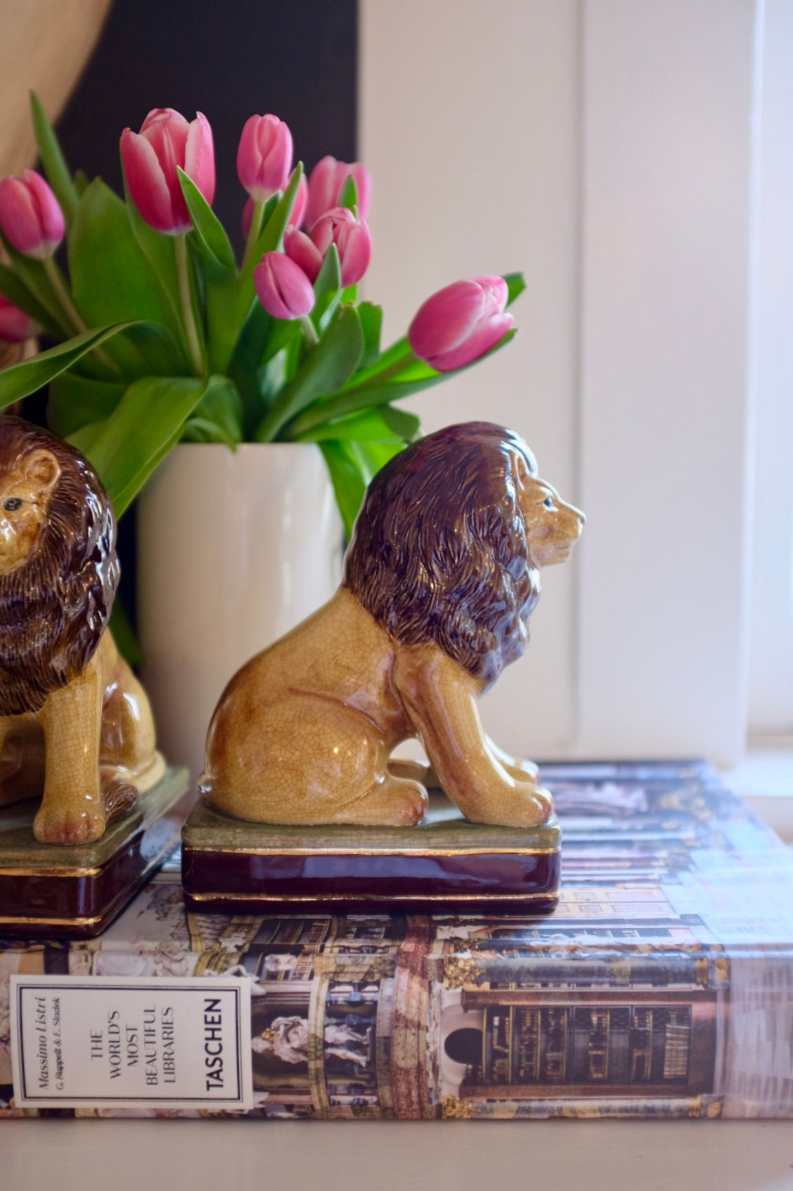 Pair of Ceramic Japanese Lion Bookends