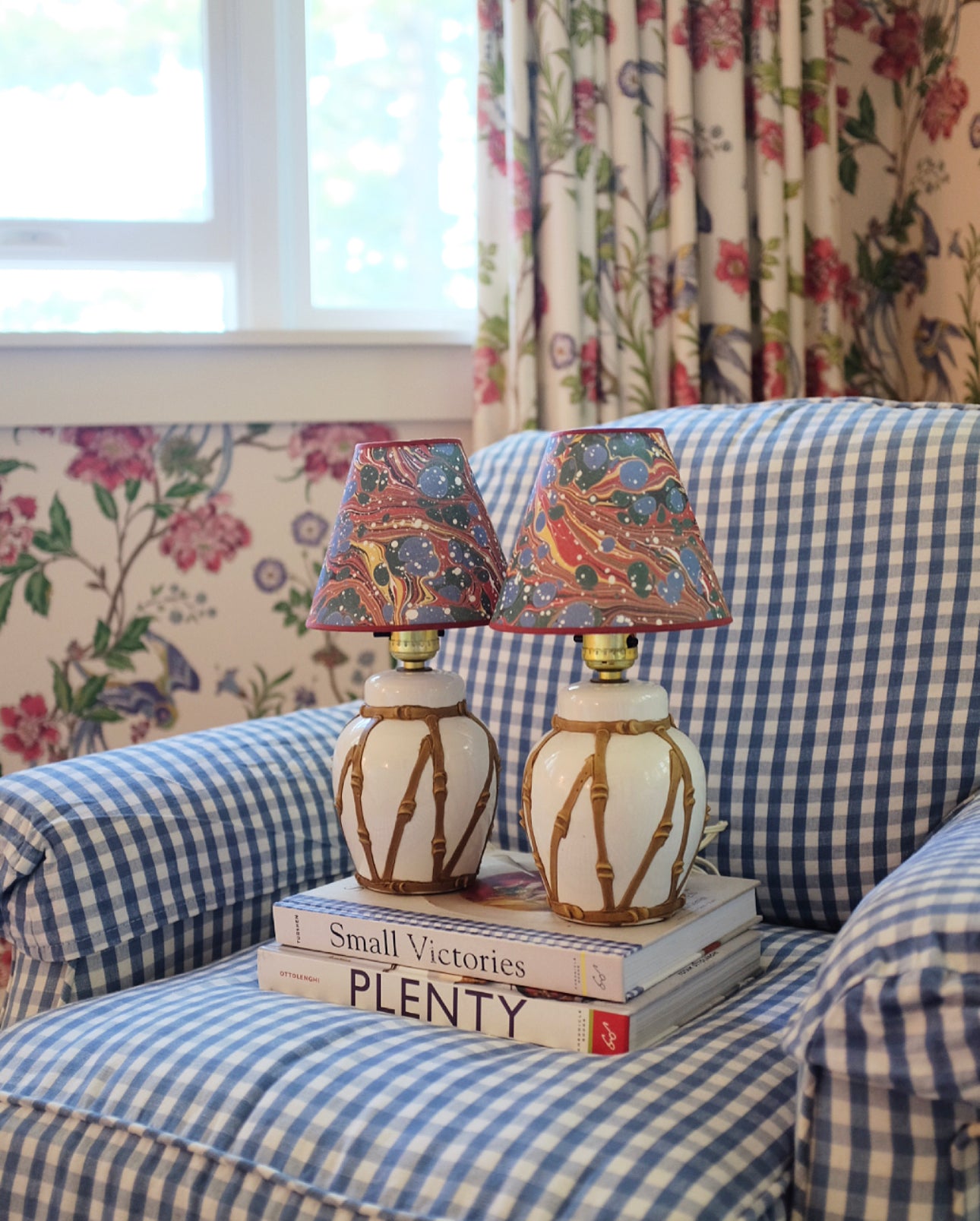 Small Faux Bamboo Lamps with Marin Montagut Shades