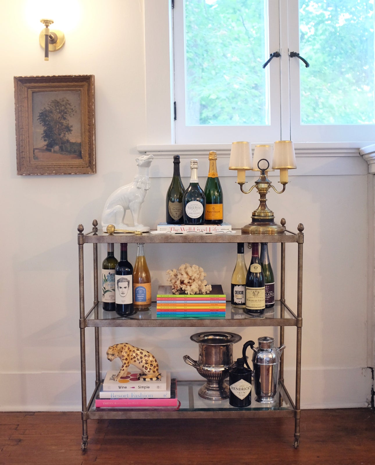 Drexel Brass Console Table/Bar Cart on Casters